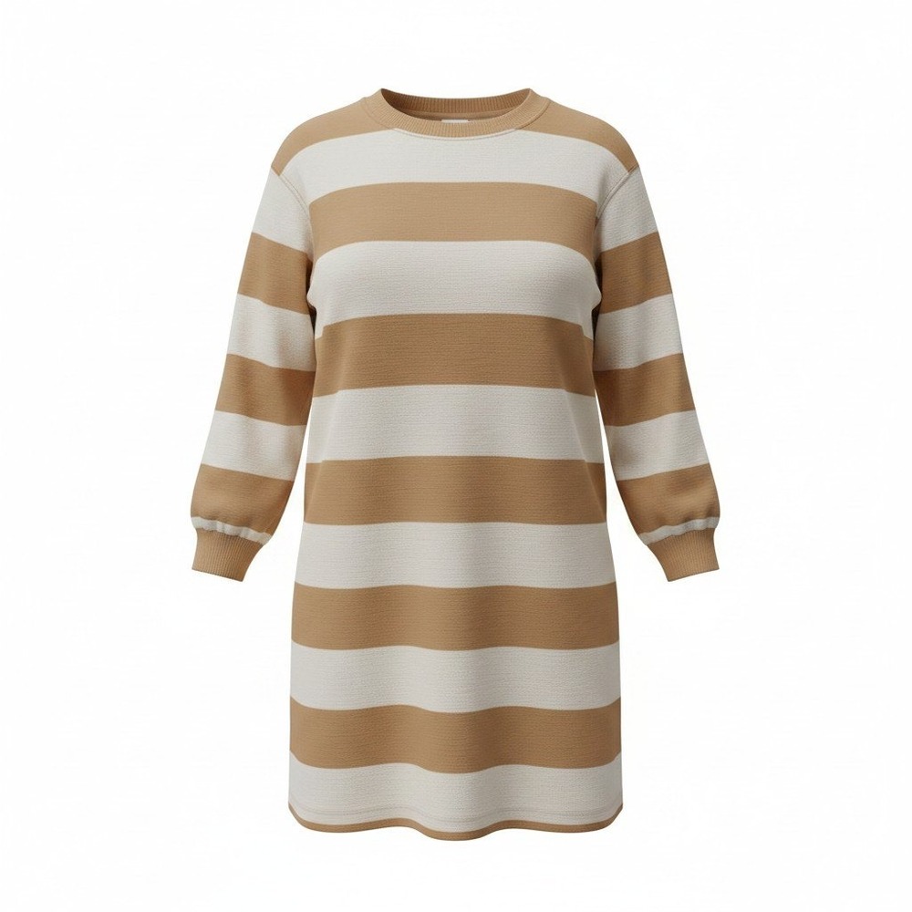 Old Navy T-Shirt Dress Women S Tan White Striped Long Sleeve Mini Casual